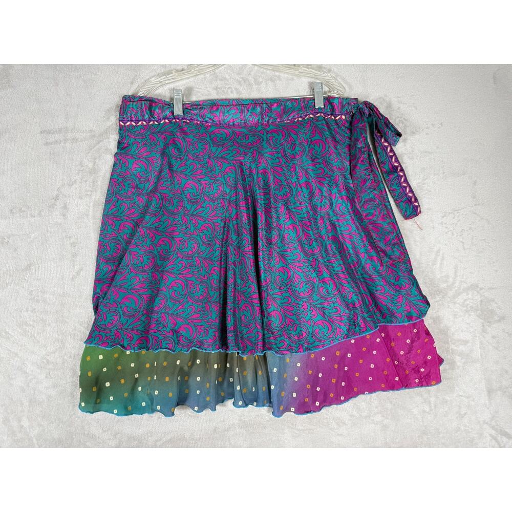 Y2K Silk Blend Boho Wrap Skirt Asymmetrical Hem Festival Fairy Grunge‎ Size S